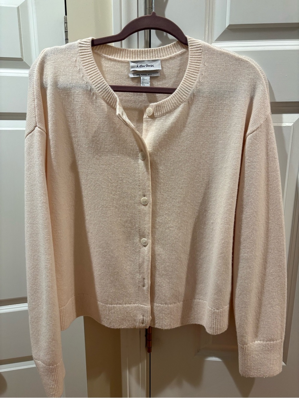 & Other Stories Merino Wool Pale Cream Button-Front Crewneck Cardigan